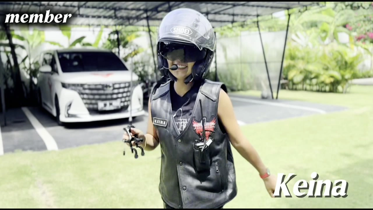 メンバー紹介「Keina」ヘルメット姿｜2025年5月 バリ島ハーレーツーリング — TEAM THE GHOST West Bali